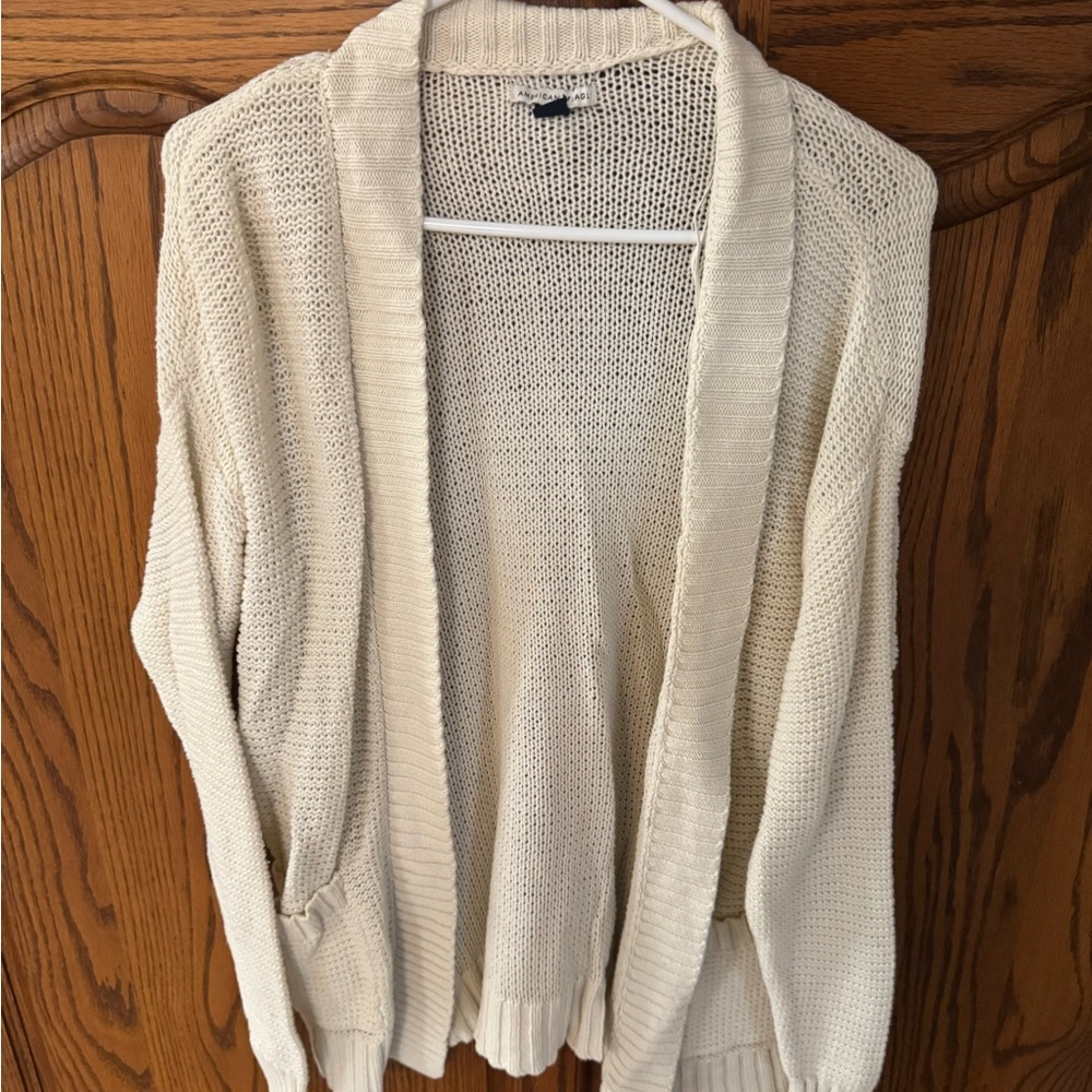 American Eagle Outfitters Cream Cardigan Sweater Chunky Knit